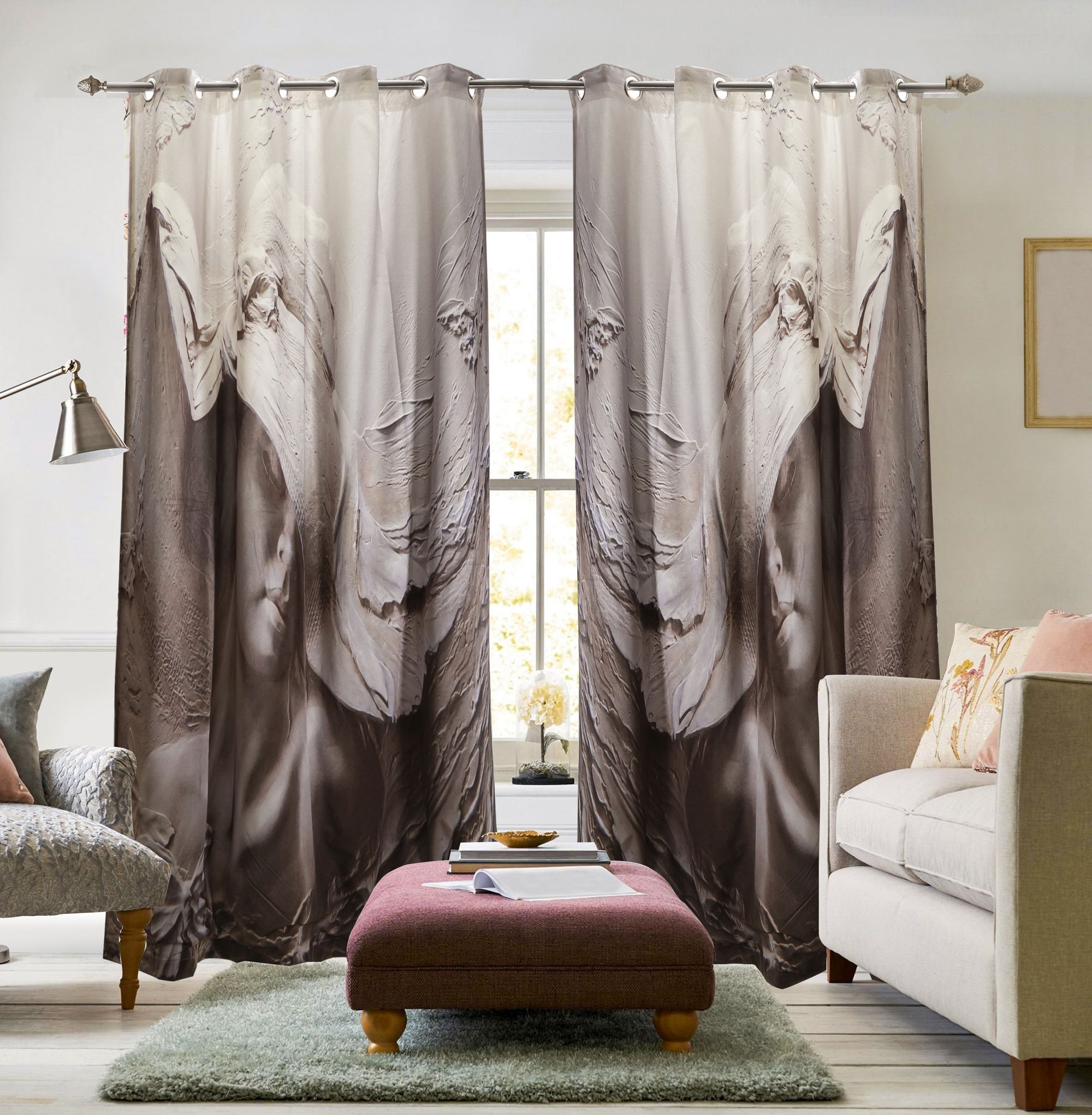 Printed Luxury Design& Styles Ready Made eyelet Velvet Curtain