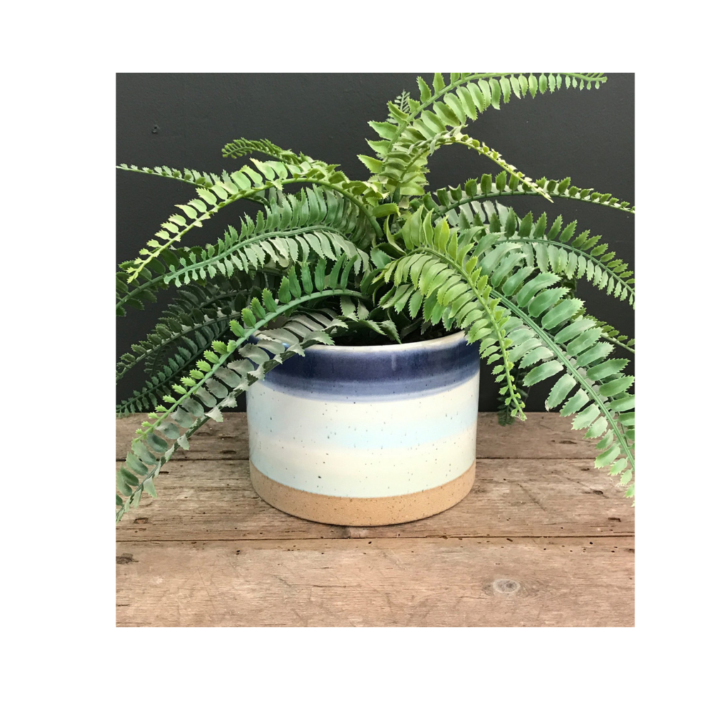 Blue Striped Ceramic Planter