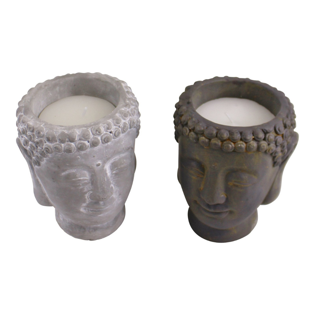 Set of 2 Small Cement Buddha Design Candles