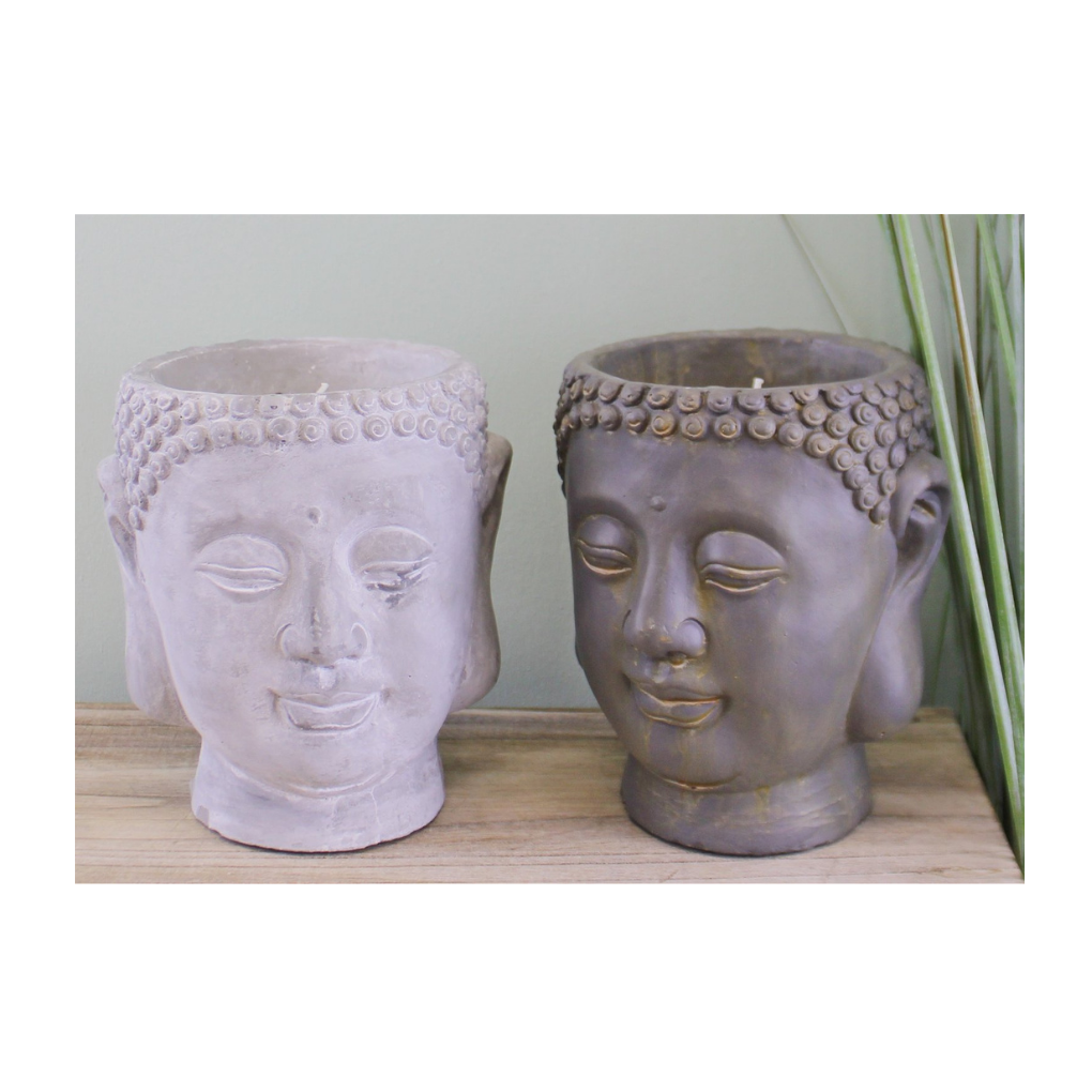 Set of 2 Large Cement Buddha Design Candles